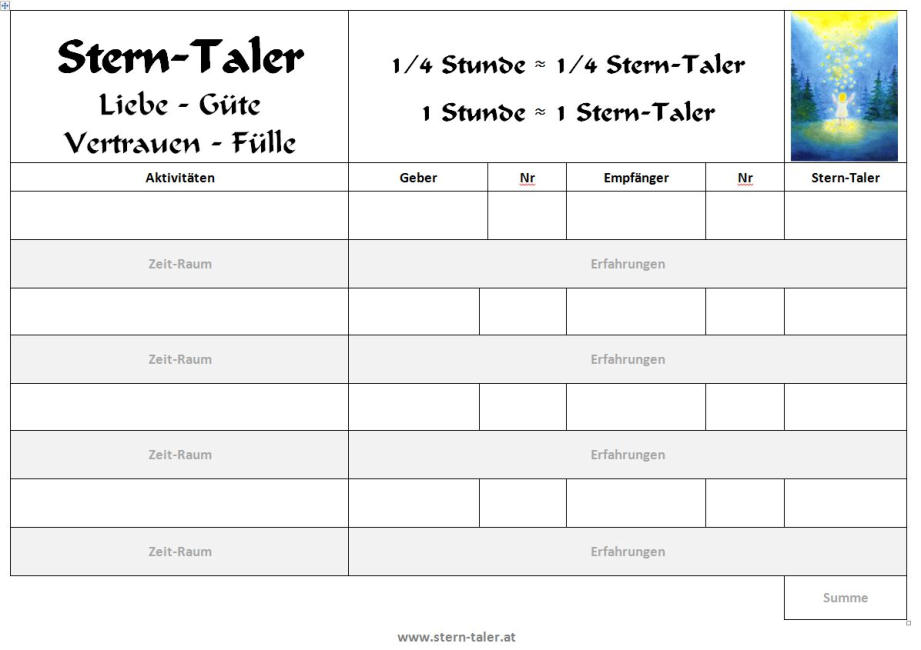 Stern-Taler-Spielplan 